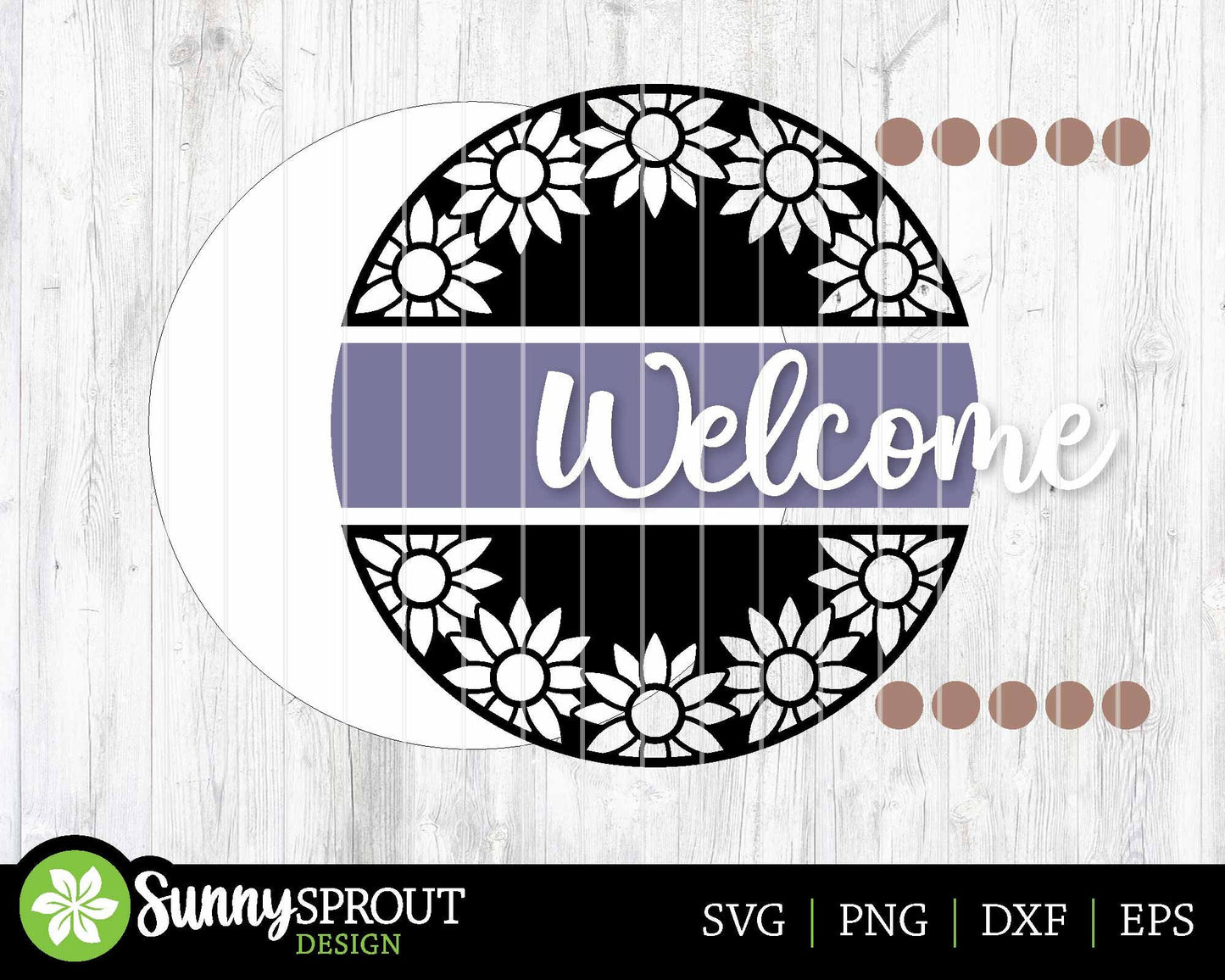 Welcome Round Sunflower Sign, Digital Download, SVG Laser Cut File, Cricut, Flower Round Door Hanger Design