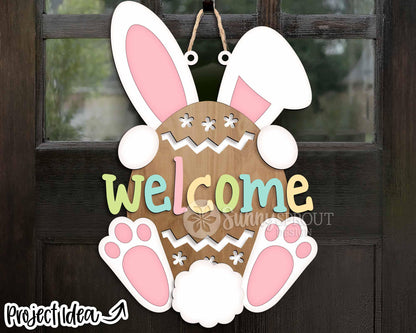 Easter Bunny & Egg Welcome Sign, Digital download, SVG Laser cut file, Cricut, Door hanger design, Spring Easter decor