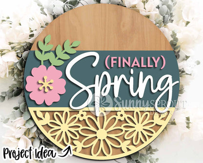 Spring Sign Bundle 3, Round door hanger svg, Glowforge laser file, Cricut, Spring flower welcome sign, Hello Spring