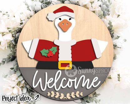 Santa Goose Welcome Christmas Sign, Digital Download, SVG Laser Cut File, Cricut, Round Door Hanger Design