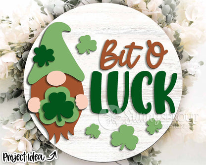 Bit 'O Luck Gnome Clover Sign, Digital Download, SVG Laser Cut File, Cricut, Round Door Hanger Design, St. Patrick's Day Decor