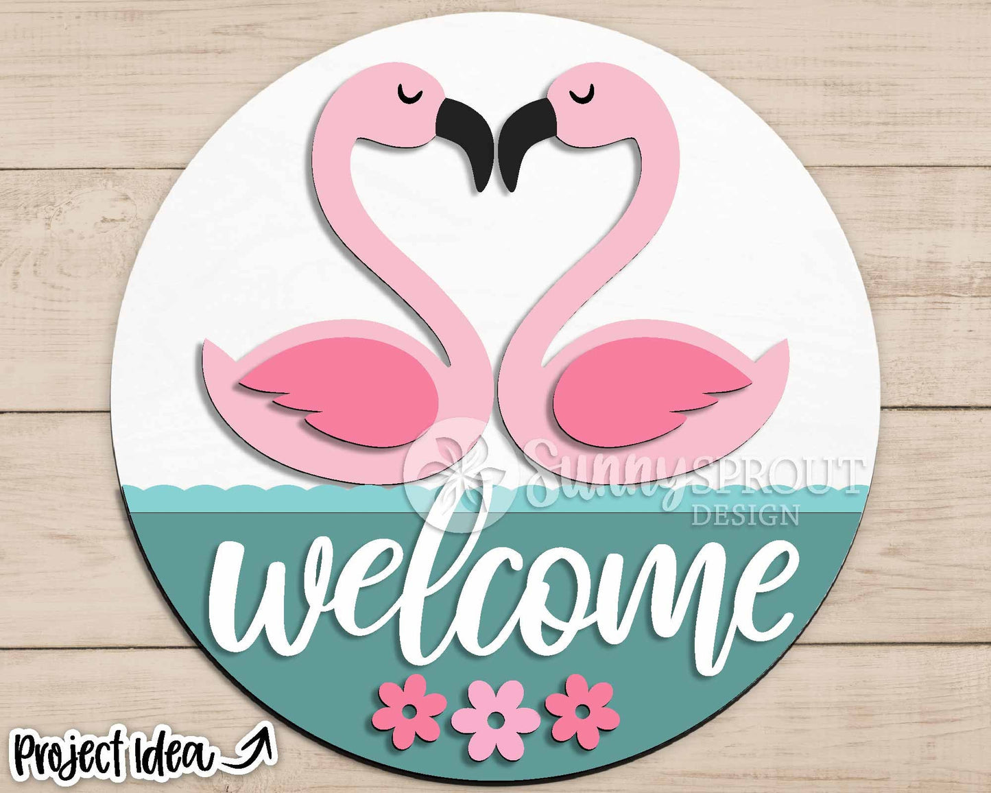 Welcome Flamingo Love Sign, Digital Download, SVG Laser Cut File, Cricut, Summer Round Door Hanger Design