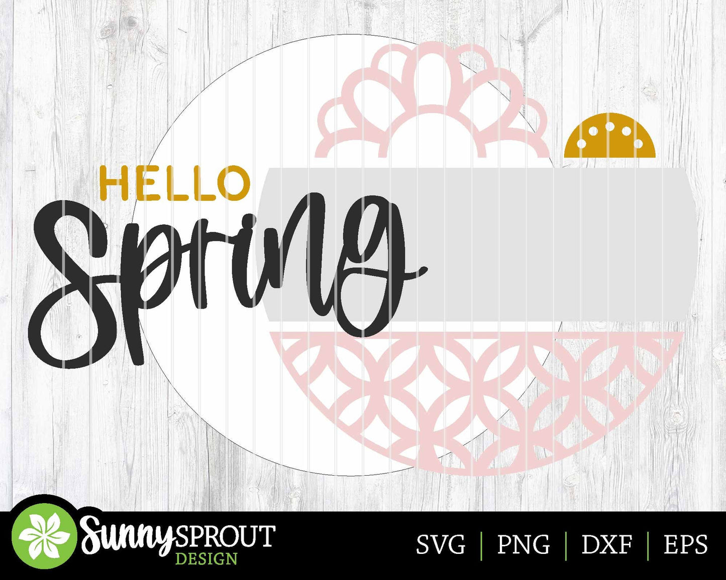 Hello Spring Flower Pattern Sign, Digital download, SVG Laser cut file, Cricut, Round door hanger design