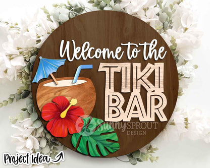 Welcome to The Tiki Bar Sign, Digital Download, SVG Laser Cut File, Cricut, Summer Patio Round Door Hanger Design