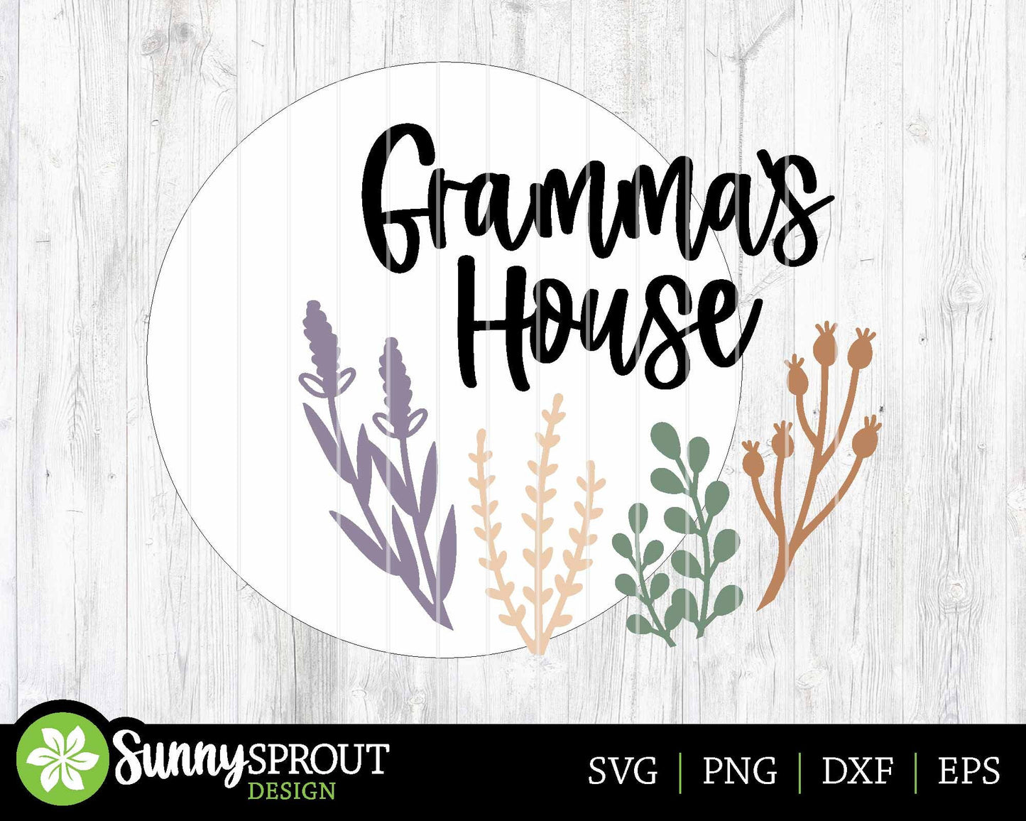 Gramma's House Wildflower Sign, Digital Download, SVG Laser Cut File, Cricut, Grandma Round Door Hanger Design