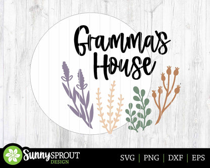 Gramma's House Wildflower Sign, Digital Download, SVG Laser Cut File, Cricut, Grandma Round Door Hanger Design