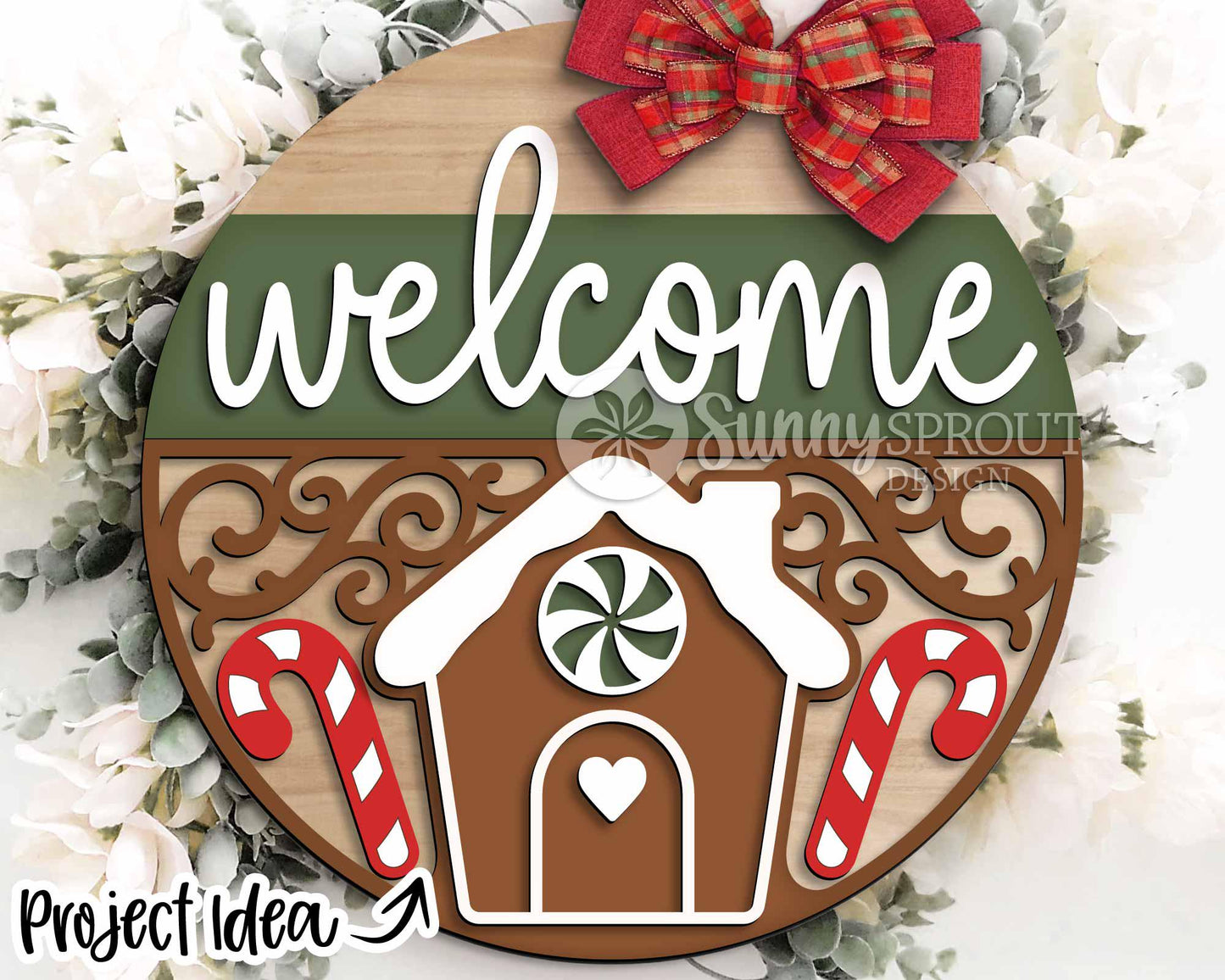 Christmas Laser Sign Bundle 6, Round door hanger, Glowforge laser cut file, Holiday welcome sign svg, Winter decor svg