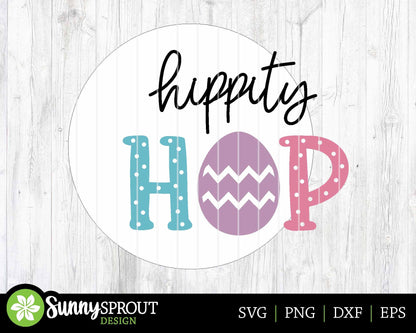 Hippity Hop Easter Egg Sign, Digital download, SVG Laser cut file, Cricut, Round door hanger design