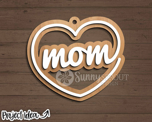Mom Heart Ornament, Digital download, SVG laser cut file, Cricut, Christmas Mother's Day key chain design