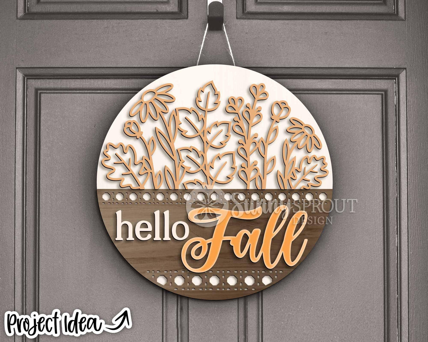 Hello Fall Wildflowers Sign, Digital Download, SVG Laser Cut File, Cricut, Round Floral Door Hanger Design