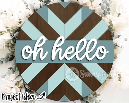 Oh Hello Geometric Sign, Digital Download, SVG Laser Cut File, Cricut, Boho Farmhouse Round Door Hanger Design