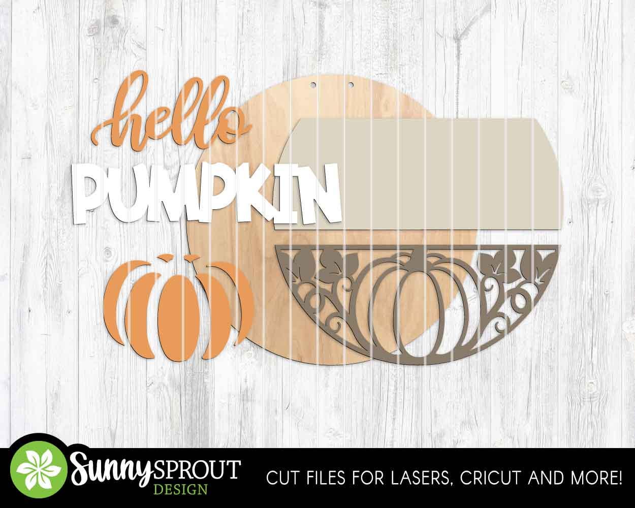 Hello Pumpkin Sign, Digital Download, SVG Laser Cut File, Cricut, Fall Round Door Hanger Design