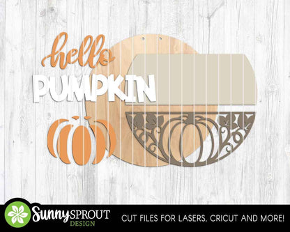 Hello Pumpkin Sign, Digital Download, SVG Laser Cut File, Cricut, Fall Round Door Hanger Design