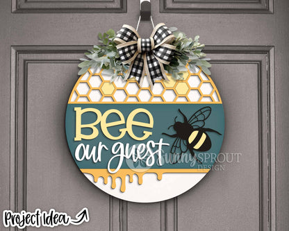 Bee Our Guest Honeycomb Sign, Digital Download, SVG Laser Cut File, Cricut, Summer Round Door Hanger Design