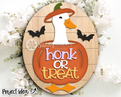 Honk Or Treat Pumpkin Goose Sign, Digital Download, SVG Laser Cut File, Cricut, Oval Halloween Door Hanger Design