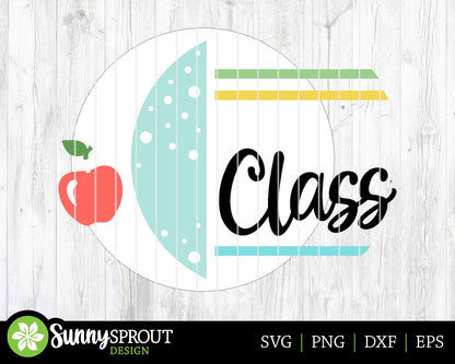 Class Apple Teacher Name Sign, Digital download, SVG Laser cut file, Cricut, Round door hanger design, Personalize school decor