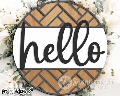 Hello Geometric Tile Welcome Sign, Digital Download, SVG Laser Cut File, Cricut, Modern Farmhouse Round Door Hanger Design