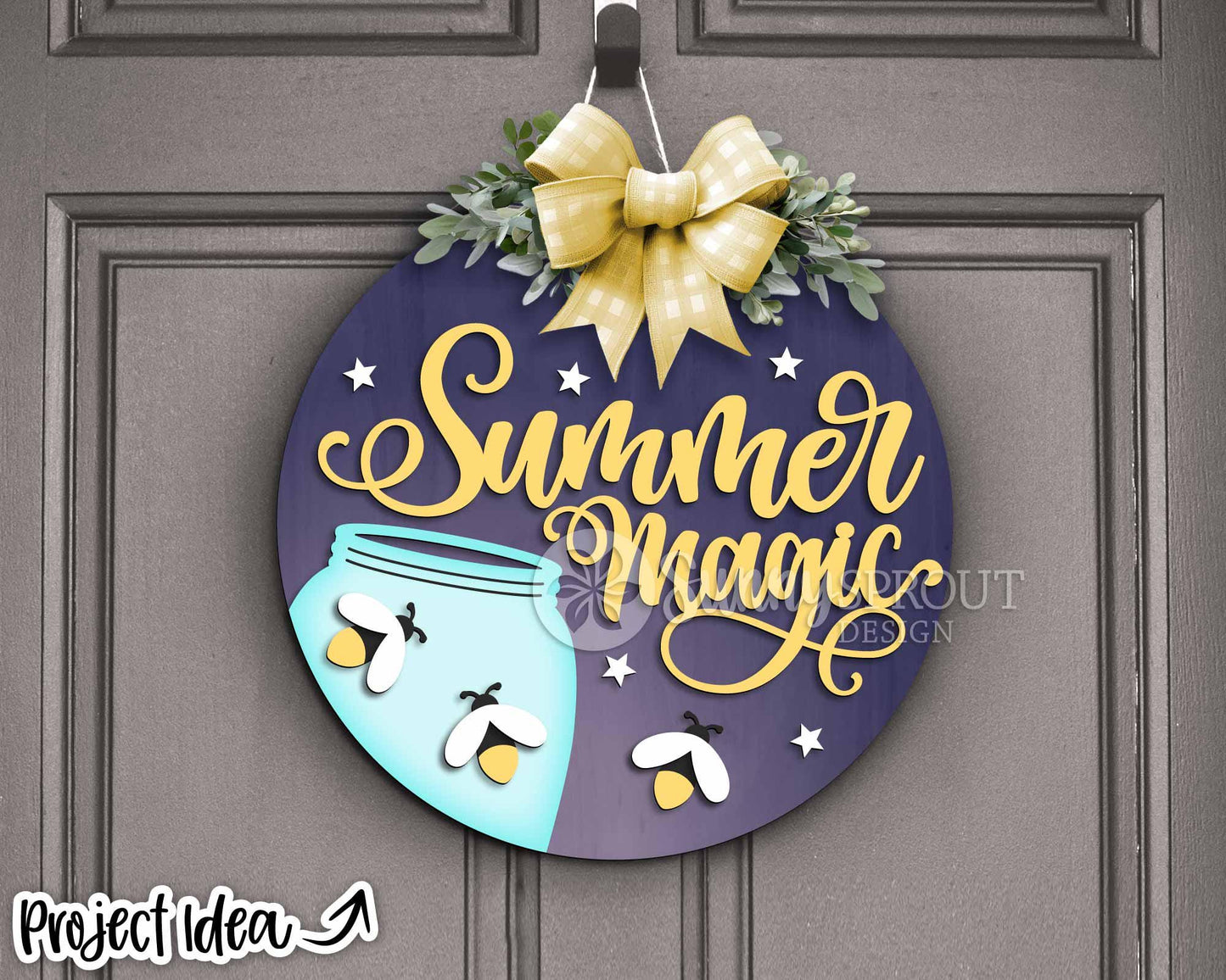 Summer Magic Firefly Sign, Digital Download, SVG Laser Cut File, Cricut, Round Door Hanger Design