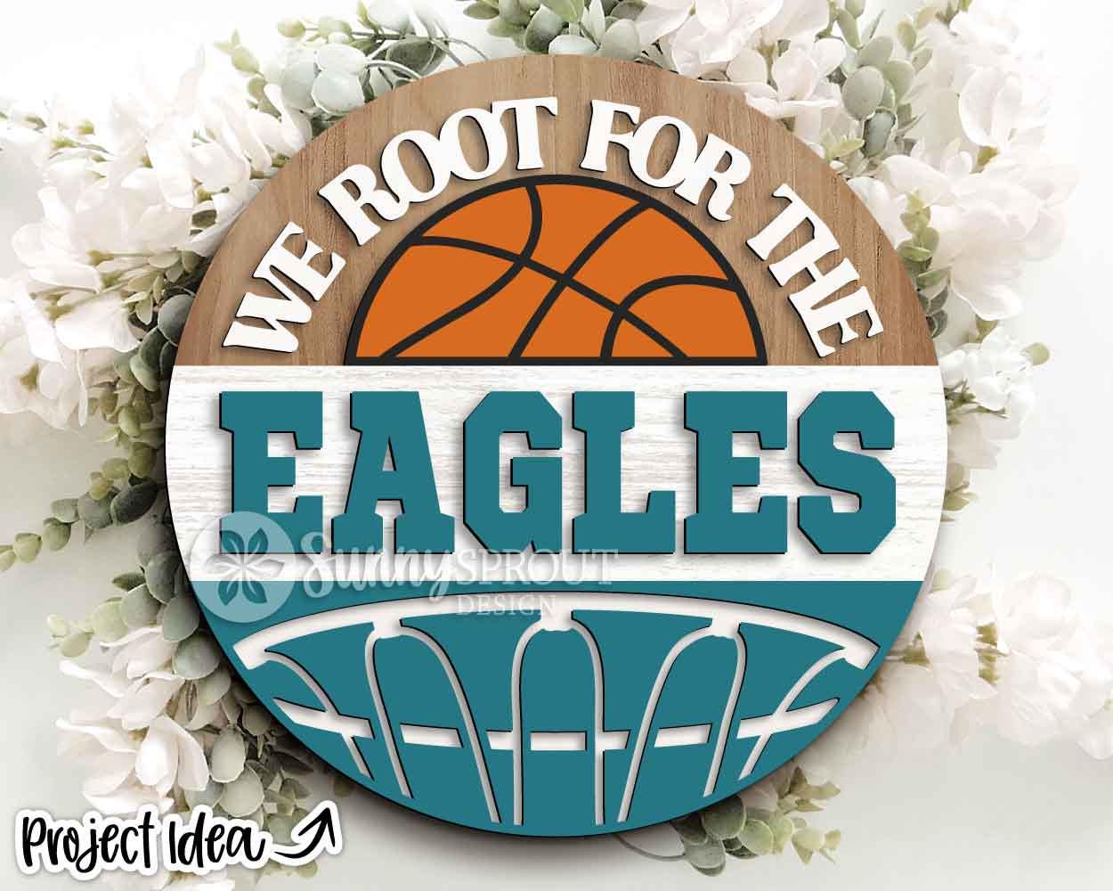 We Root For The Basketball Team Sign, Digital Download, SVG Laser Cut File, Cricut, Round Door Hanger Design, Personalized Sports Decor