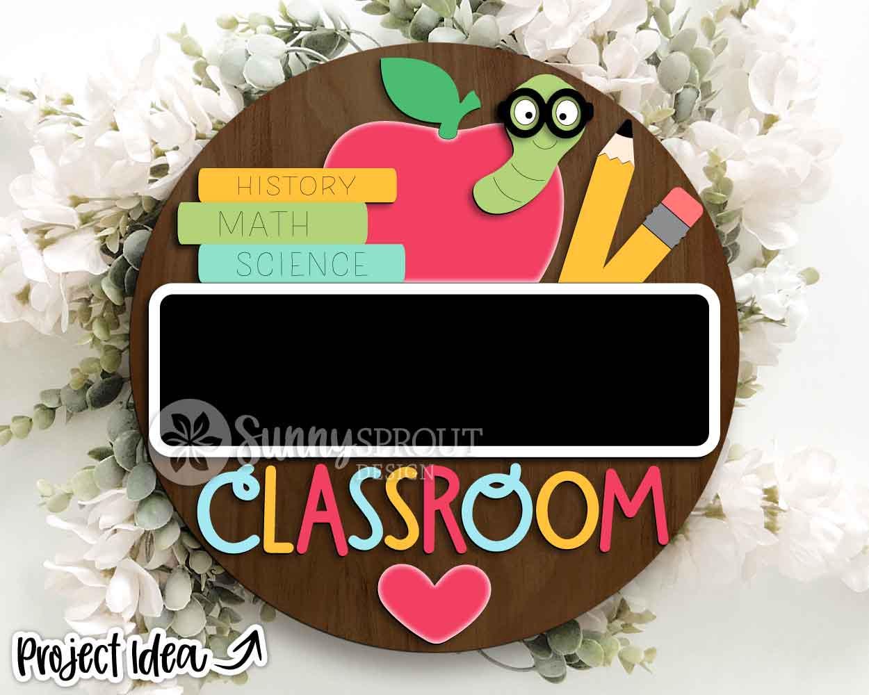Classroom Chalkboard Teacher Name Sign, Digital download, SVG Laser cut file, Cricut, Round door hanger design, Personalize school decor