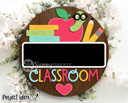 Classroom Chalkboard Teacher Name Sign, Digital download, SVG Laser cut file, Cricut, Round door hanger design, Personalize school decor