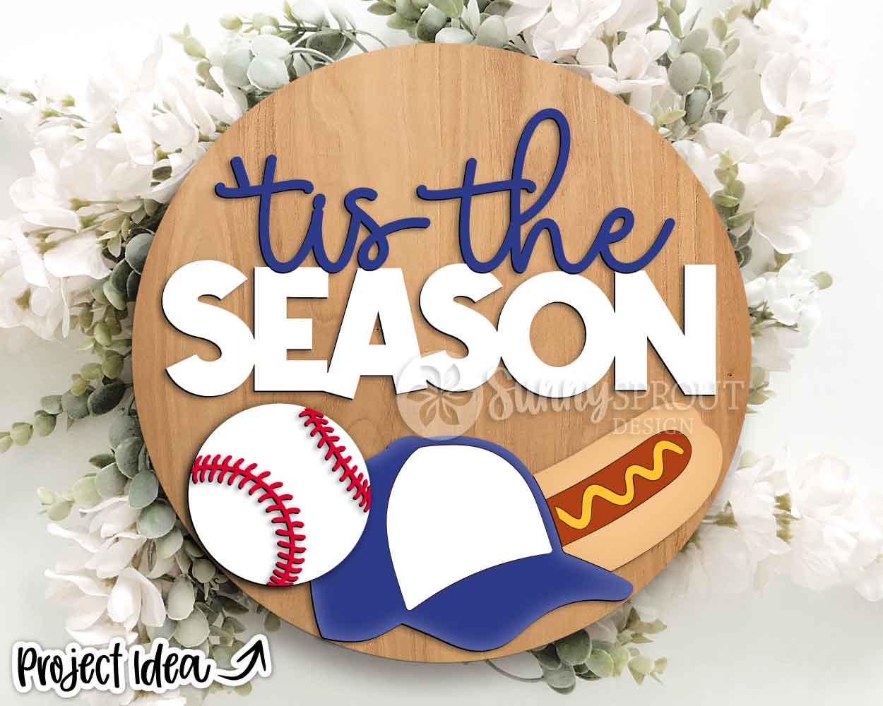 Tis the Season Baseball Sign, Digital Download, SVG Laser Cut File, Cricut, Round Door Hanger Design, Sports Decor