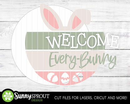 Welcome Every Bunny Ears Sign, Digital download, SVG laser cut file, Cricut, Round door hanger design, Spring Easter decor
