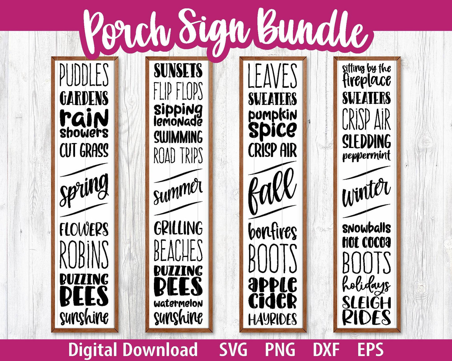 Seasonal Things Porch Sign Bundle | Digital Download | Print File, Cricut, Silhouette Cut File | Front Door Sign Design | svg png dxf eps