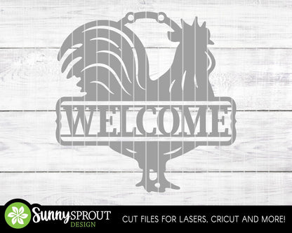 Rooster Welcome Sign, Digital download, SVG Laser cut file, Cricut, Door hanger design, Chicken farm decor