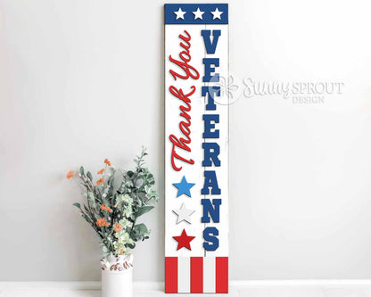 Thank You Veterans Porch Sign, Digital Download, SVG Laser Cut File, Cricut, Vertical Porch Leaner Design, 4th of July Decor
