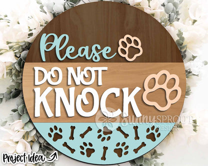 Please Do Not Knock Dog Pawprint Sign, Digital download, SVG Laser cut file, Cricut, Round door hanger design
