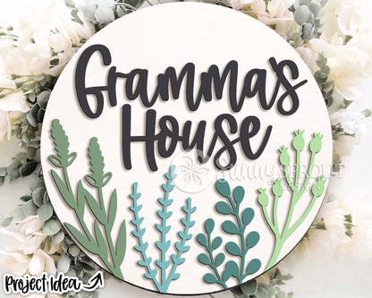 Gramma's House Wildflower Sign, Digital Download, SVG Laser Cut File, Cricut, Grandma Round Door Hanger Design