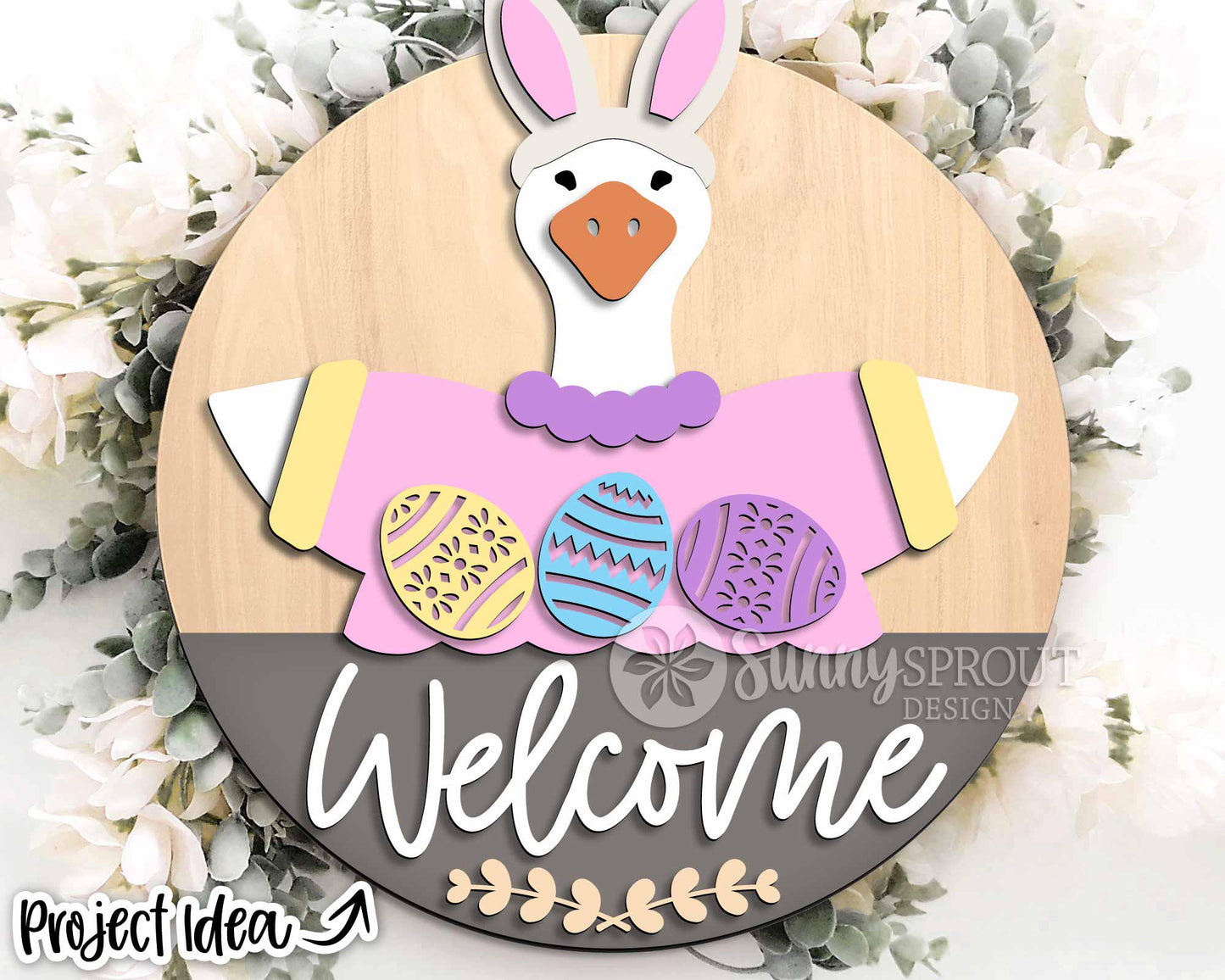 Goose Welcome Easter Egg Sign, Digital download, SVG Laser cut file, Cricut, Round door hanger design