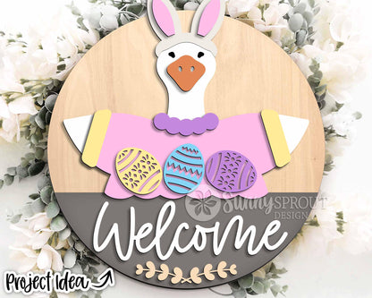 Goose Welcome Easter Egg Sign, Digital download, SVG Laser cut file, Cricut, Round door hanger design