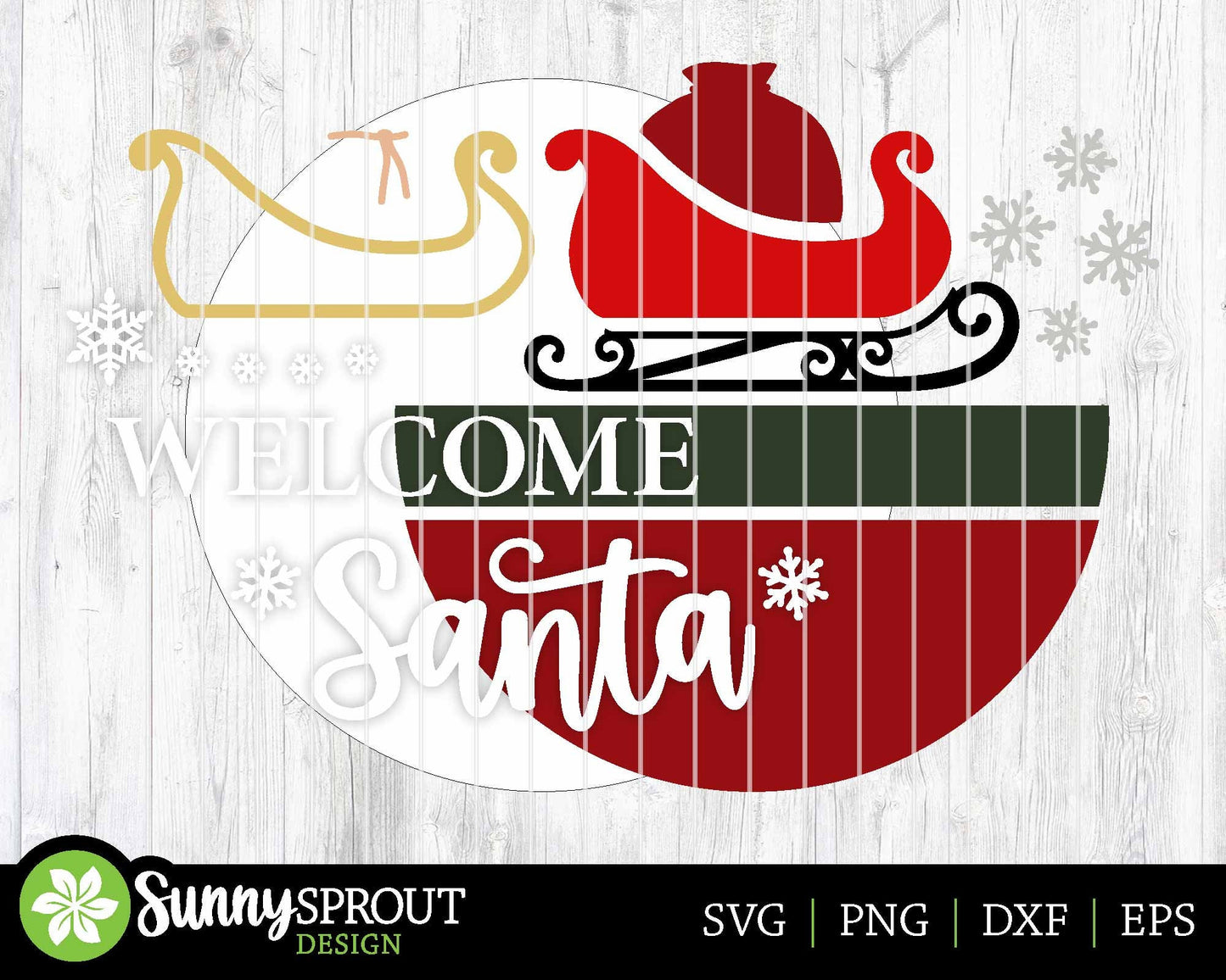 Welcome Santa Sleigh Sign, Digital Download, SVG Laser Cut File, Cricut, Round Door Hanger Design, Christmas Decor