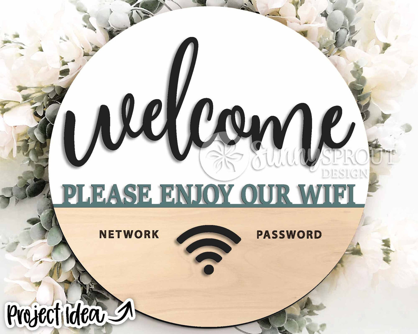 Welcome Wifi Password Sign, Digital Download, SVG Laser Cut File, Cricut, Personalized Rental Home Round Door Hanger Design