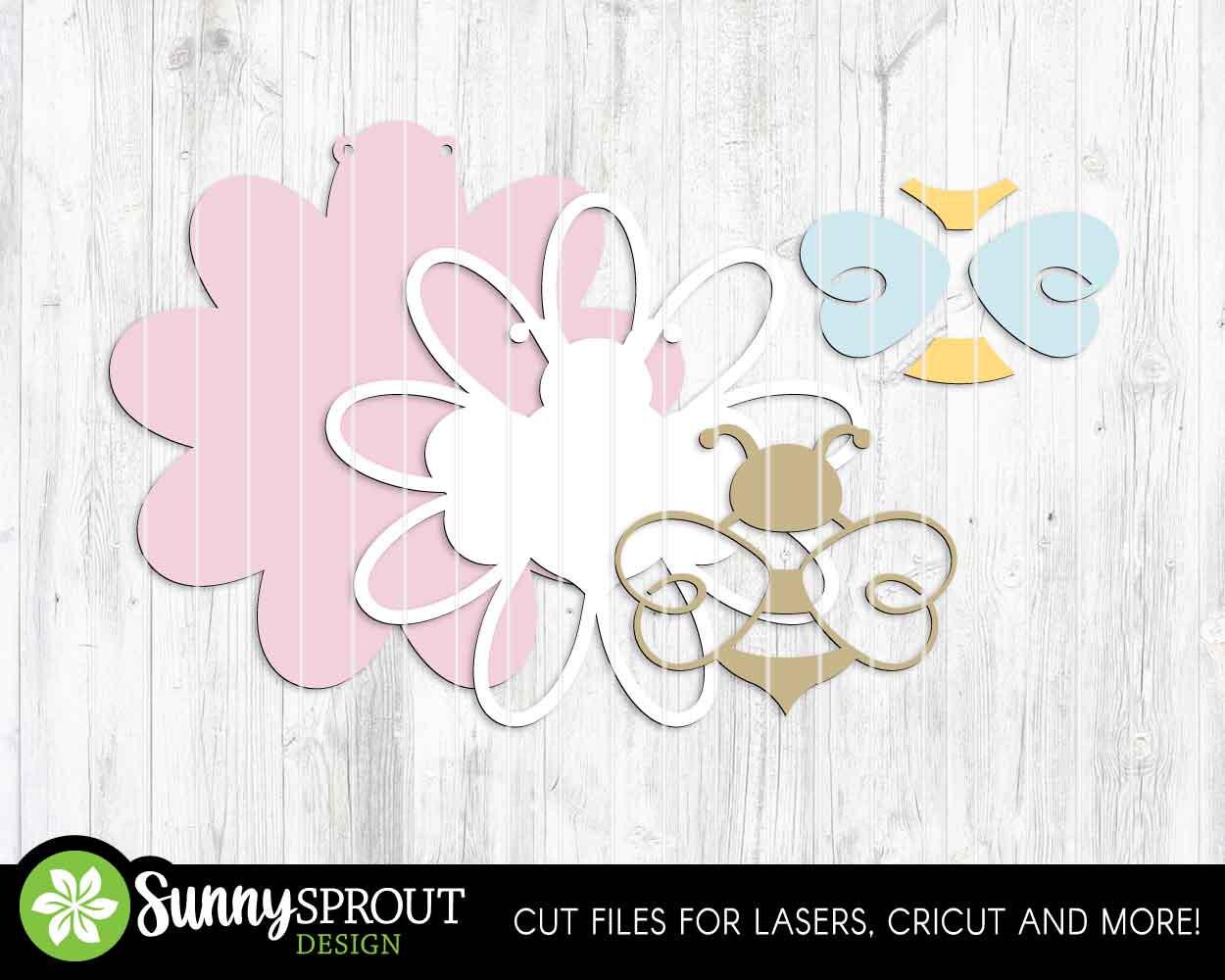 Bee and Flower Sign, Digital Download, SVG Laser Cut File, Cricut, Summer Door Hanger Wall Decor Design