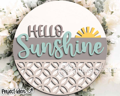 Hello Sunshine Geometric Sign, Digital Download, SVG Laser Cut File, Cricut, Summer Round Door Hanger Design