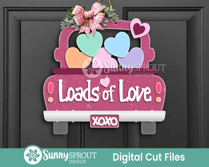 Loads of Love Heart Truck Sign, Digital Download, SVG Laser Cut File, Cricut, Door Hanger Wall Art Design, Farmhouse Valentine's Day Decor