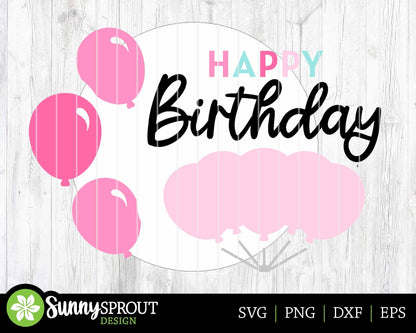 Happy Birthday Balloons Sign, Digital Download, SVG Laser Cut File, Cricut, Round Party Door Hanger Design