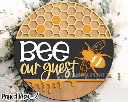 Bee Our Guest Honeycomb Sign, Digital Download, SVG Laser Cut File, Cricut, Summer Round Door Hanger Design