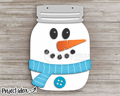 Snowman Mason Jar Sign, Digital Download, SVG Laser Cut File, Cricut, Round Door Hanger Design, Winter Christmas Decor