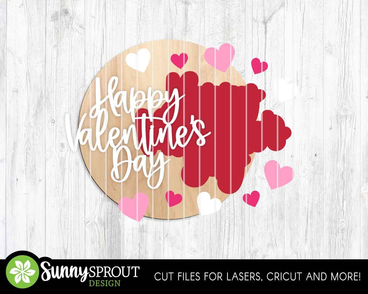 Happy Valentine's Day Heart Sign, Digital Download, SVG Laser Cut File, Cricut, Round Door Hanger Design, Valentine's Day Decor