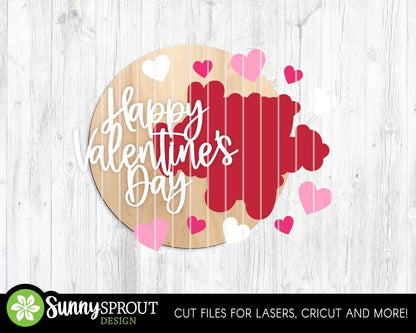 Happy Valentine's Day Heart Sign, Digital Download, SVG Laser Cut File, Cricut, Round Door Hanger Design, Valentine's Day Decor