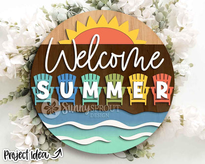 Welcome Summer Adirondack Chair Sign, Digital Download, SVG Laser Cut File, Cricut, Summer Beach Door Hanger Design