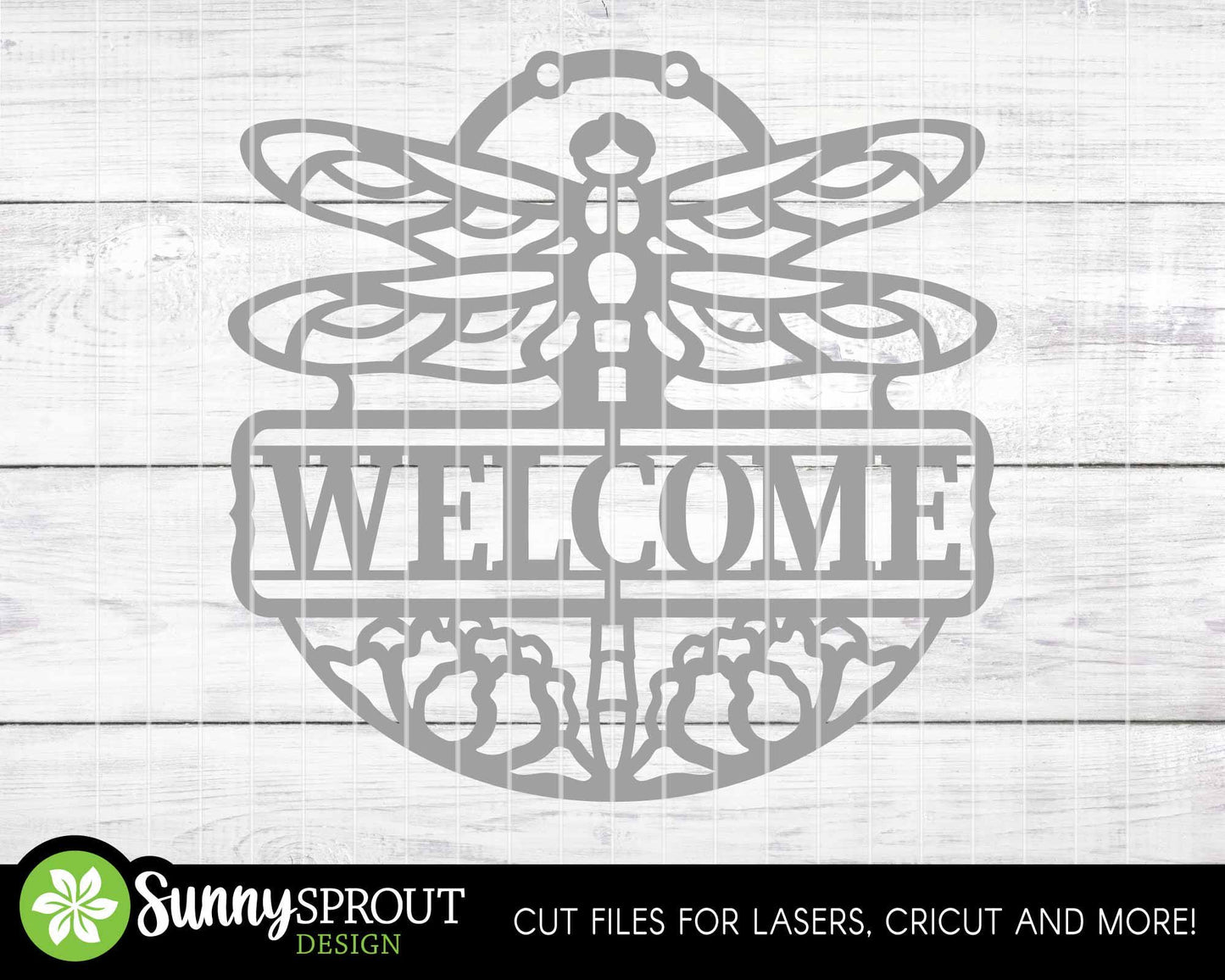 Dragonfly Flower Welcome Sign, Digital download, SVG Laser cut file, Cricut, Door hanger design, Cabin lake house pond decor