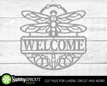 Dragonfly Flower Welcome Sign, Digital download, SVG Laser cut file, Cricut, Door hanger design, Cabin lake house pond decor