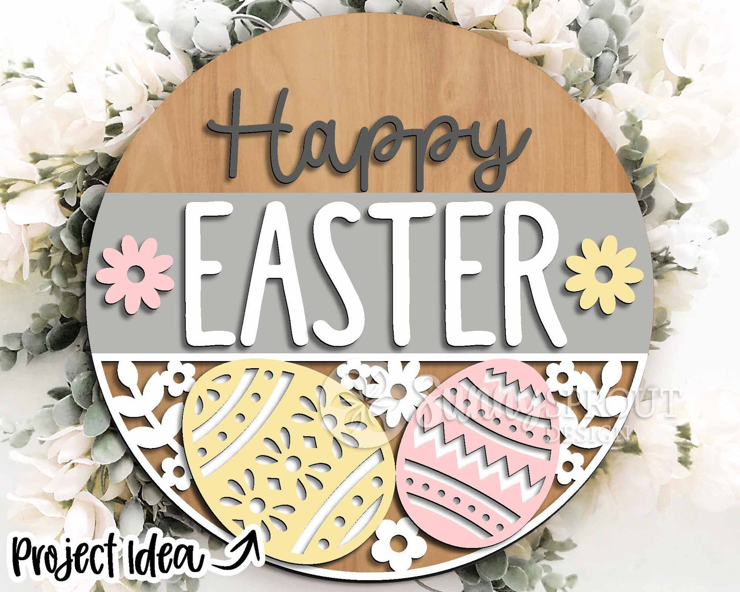 Easter Sign Bundle 3, Round door hanger svg, Glowforge laser file, Cricut, Spring welcome sign svg, Easter bunny egg svg
