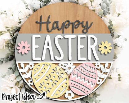 Easter Sign Bundle 3, Round door hanger svg, Glowforge laser file, Cricut, Spring welcome sign svg, Easter bunny egg svg