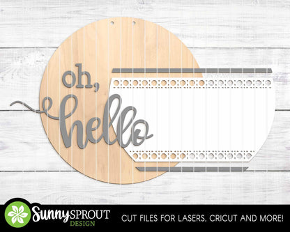 Oh Hello Rattan Pattern Sign, Digital Download, SVG Laser Cut File, Cricut, Modern Farmhouse Round Door Hanger Design